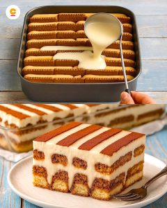 No Bake Tiled Biscuit Cake With Vanilla Pudding  read more on: https://www.cookist.com/no-bake-tiled-biscuit-cake-with-vanilla-pudding/p1/ https://www.cookist.com/